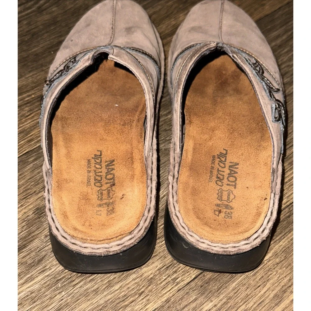 NAOT Mules Slip On Clogs Potato Shoes Leather Cork Footbed Women's 38 US 7-7.5